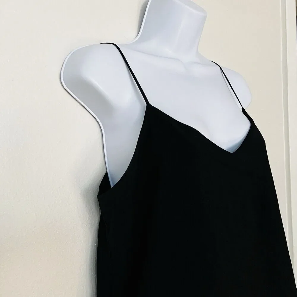 Amaryllis Spaghetti Strap Camisole Feather Trim Blouse Black Small Lined - Picture 3 of 10